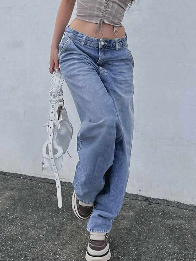 GILIPUR Low Waisted Trendy Street Vintage Loose Jeans Wide Leg Pants