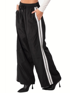 GILIPUR Side Stripe Drawstring Pants Casual Wide Leg Pockets Pants LM505