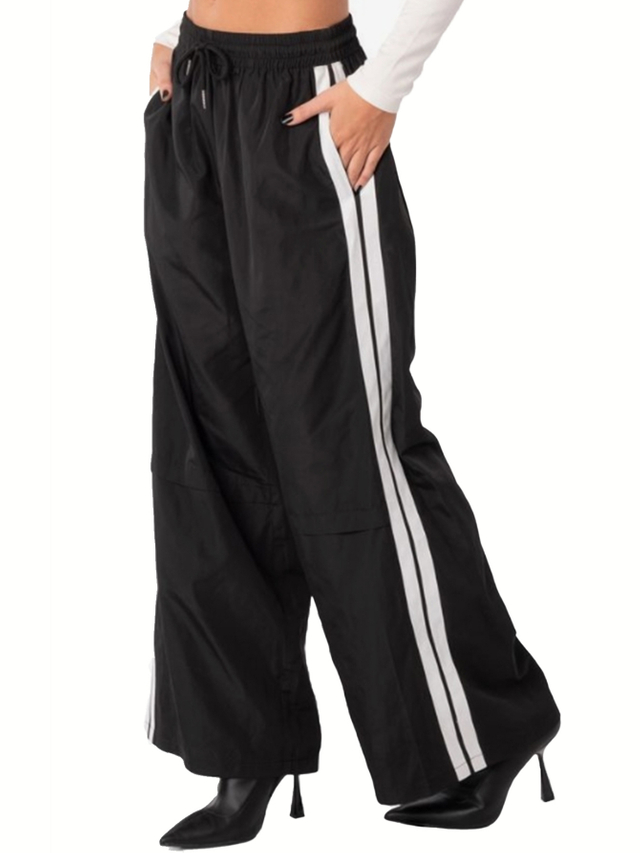 GILIPUR Side Stripe Drawstring Pants Casual Wide Leg Pockets Pants LM505