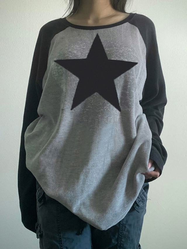 GILIPUR Rock And Roll for Girls Long Sleeve Punk FIve Star Print Gothic T Shirt MH275