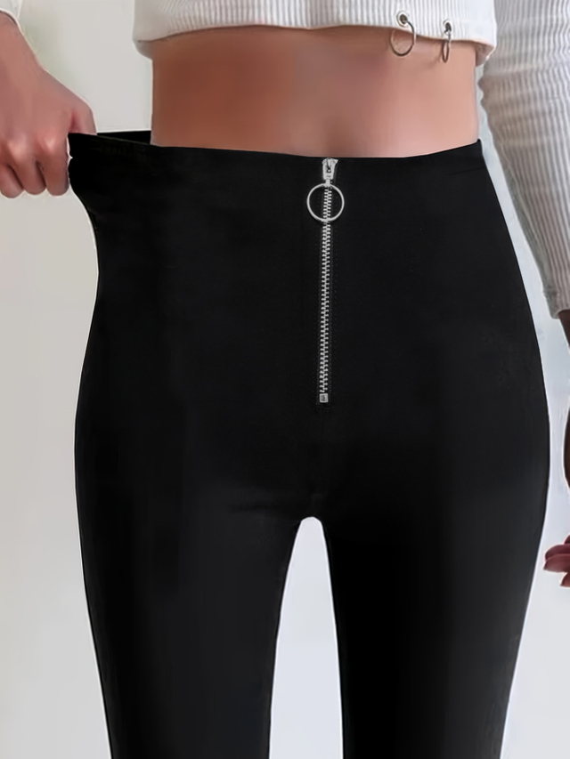 GILIPUR Zip High Waist Skinny Stretch Black Pants CY052