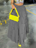 GILIPUR Split Multi Pocket Solid Elastic Waist Casual Loose Maxi Skirt MH662