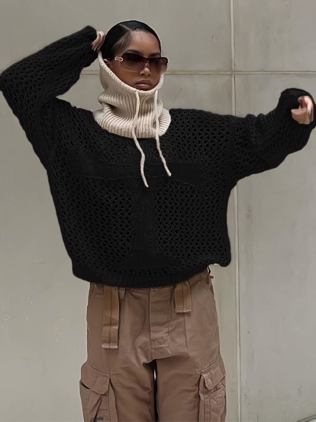 GILIPUR women Gothic Hollow Knitt Pullovers Sweater Tops See Through TL216