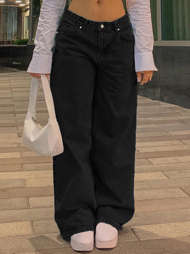 GILIPUR Solid Low Waist Wide Leg Jeans TL0632